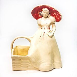 VTG Mid Century Brush McCoy Southern Belle with Basket Ivory Planter